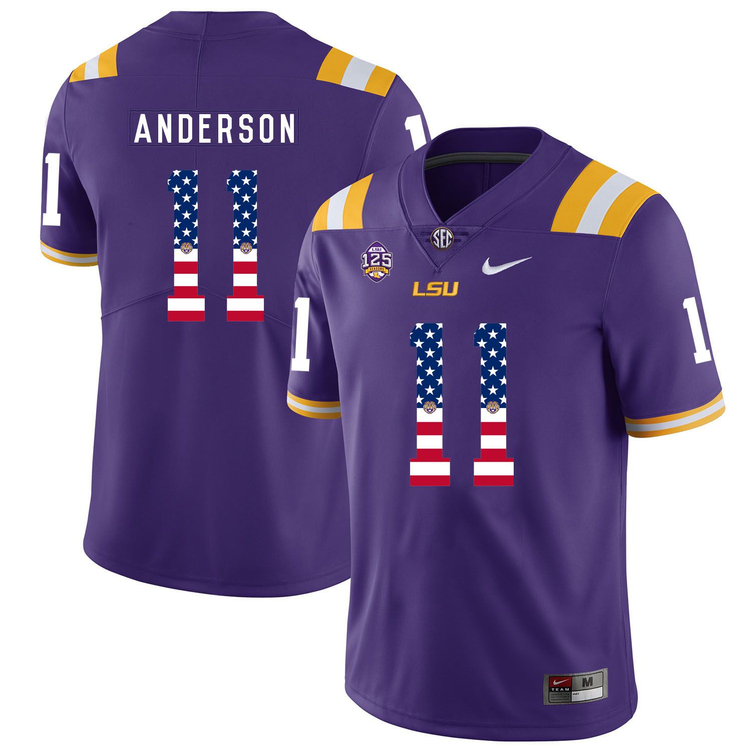 Men LSU Tigers 11 Anderson Purple Flag Customized NCAA Jerseys